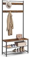VASAGLE 3 in 1 Coat Stand with Shoe Rack, Furniture for Entrance with Bench, Steel Frame, Entryway, Hallway, 32 x 70 x 175 cm, Industrial Style, Grège and Black HSR41MB