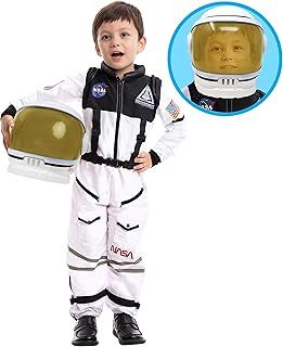 Spooktacular Creations Astronaut Costume for Kids with Movable Visor Astronaut Helmet, NASA Space Costume Halloween Costume Kids, Pretend Role Play Dress Up (White)-Medium (7-9 yrs)