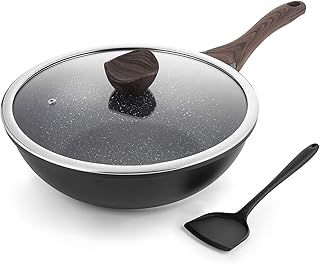 Kordisen Non Stick Induction Wok Pan, 30cm Deep Stir-Fry Pans with Lid, Stay Cool Handle, Compatible with All Stovetops, PFOA Free