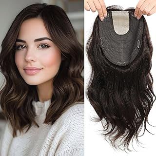 Hair Toppers for Women Real Human Hair 8.5 * 8inch Skin Scalp Remy Human Hair Toppers for Women Human Hair Toppers Hair Toppers for Women with Thinning Hair 14inch(Dark Brown)