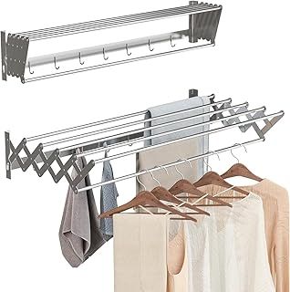 Foldable Clothes Airer Wall Mounted Clothes Rail Retractable Towel Holder Bathroom Towel Rack Extendable Clothes Drying Rack Indoor