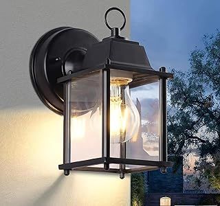 Outdoor Wall Lantern,Black Outdoor Wall Lights IP44 Waterproof, Aluminum Exterior Wall Sconce Light Fixtures with Clear Glass Shade,Outside Wall Lamp for Porch Front Door Patio Garden