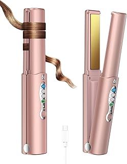 Portable Titanium Cordless Hair Straightener, Heats Up in Seconds & Lasts Up to 50 Minutes & USB Rechargeable, Dual Voltage Mini Travel Flat Iron Straightening for Small Touch-Ups-Not for Thick Hair