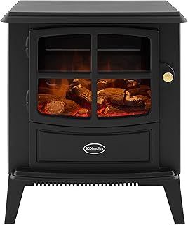 Dimplex Brayford Optiflame Electric Stove, Black Free Standing Wood Burner Style Fire with Artificial Logs, LED Flame Effect, 2kW Adjustable Fan Heater and Remote Control