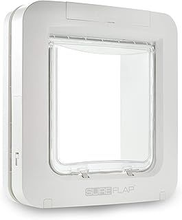 Sure Petcare SureFlap Microchip Pet Door for Cats & Small Dogs with Curfew Timer, Compatible with RFID Collar Tags and Microchips, 1-Button Control, White, 4 x C Cell Batteries Required, Not Included