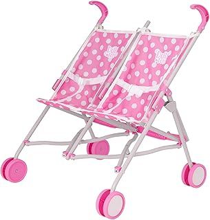 Dolly Tots Twin Stroller | Pink Polka Dot Double Dolls Pram | Tandem Baby Doll Pushchair for Kids | Lightweight Umbrella Fold Stroller | Role Play Toy Buggy for Girls & Boys | Perfect for Ages 3+