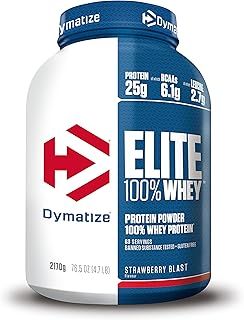 Dymatize Elite 100% Whey Strawberry Blast 2170g - High Protein Low Sugar Powder + Whey Protein and BCAAs
