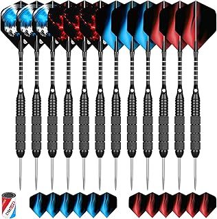 CyeeLife 12 Pack Steel Tip Darts, Professional Metal Dart Set with 12 Premium Aluminum Shafts and 4 Style PET Flights and Sharpener,22 Grams