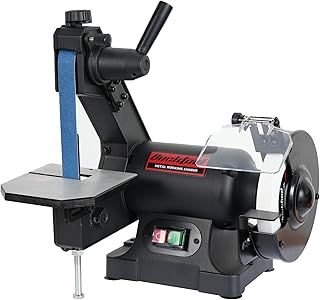 Bucktool 250W Bench Belt Grinder Combo, 25.4x762MM Belt & 150mm Grinder, Bench Belt Disc Sander Combo for Knife Making, Sharpening, Woodworking, Metalworking