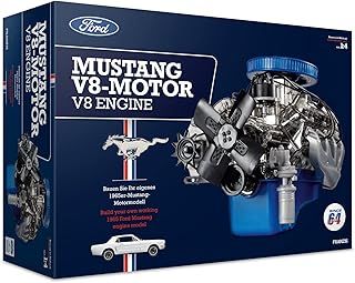 Franzis 67501 Ford Mustang V8 Engine 1:4 Scale Engine Kit with Sound Module, Instructions and 100 Page Accompaniment Book