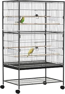 PawHut Large Bird Cage Budgie Cage for Finch Canaries Parakeet with Rolling Stand, Slide-out Tray, Storage Shelf, Food Containers, Dark Grey