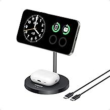 Anker MagGo 2-in-1 Wireless Charging Station, MagSafe Charger Compatible, Qi2 Certified 15W Wireless Stand, Apple Watch Charger for iPhone 16/15/14 Series, AirPods (No AC Adapter)