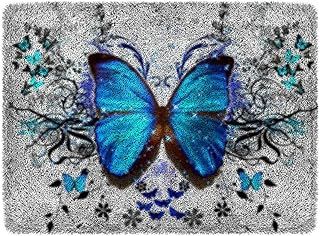 ROCKY&CHAO Latch Hook Kits for Adults 20x15IN, DIY Latch Hook Rug Kit, Home Carpet Rug Making Kit, Cross Stitch Embroidery Kits Needlework Crafts Rug for Home Decor, Blue Butterfly 50x38 cm