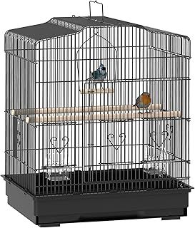 PawHut Bird Cage with Perches, Food Bowls, Swing, Parrot Cage for Budgie, Parakeet, Small Bird, 46.5 x 36 x 59cm, Black