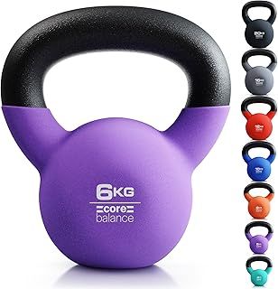 Core Balance Kettlebell Neoprene Coated Cast Iron Weight Lifting Strength Training Cardio Fitness Home Gym (1 x 4kg, 6kg, 8kg, 10kg, 12kg, 16kg or 20kg)