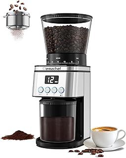 AMZCHEF Electric Burr Coffee Grinder, Conical Burr Coffee Grinders with 30 Precise Grind Settings, 300g Large Bean Hopper, 12 Cup Capacity, Anti-Static Coffee Burr Grinder with LCD