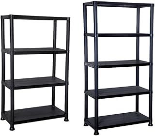 4/5 Tier Black Plastic Shelving Unit Storage Organised Garage/Home/Pantry Racking Shelf Shelves Workbench Workman Bays Racking Tools Paint Stationary Parts (4 Tier)