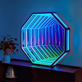 MNBVH Infinity Lamp Tunnel Mirrors for Wall,RGB Color Changing Wall Art Light, Unique Gaming Tabletop Desktop Lamp, for Garage Gaming Sensory Room Decor(Size:30CM,Color:A)