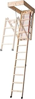 Pull Down Wooden Loft Ladder/Timber Deluxe 3-Section Attic Ladder with Insulated Hatch, Made in Denmark with Wood Supporting Responsible Forestry FCS C022300 1150mm x 575mm