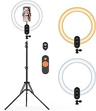 12 inch Ring Light 2800mAh Rechargeable, LED Circle Selfie Ringlight Cordless with 63" Tripod Stand/Phone Holder/Remote for Live Stream/Makeup/Video Recording/Tiktok/YouTube/Podcasting/Vlogging