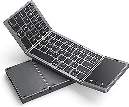 Seenda Folding Bluetooth Keyboard with Touchpad, Foldable Portable Travel Mini Wireless Keyboard, Rechargeable UK layout for iOS Android Windows PC Tablet phone ipad, Black and Grey