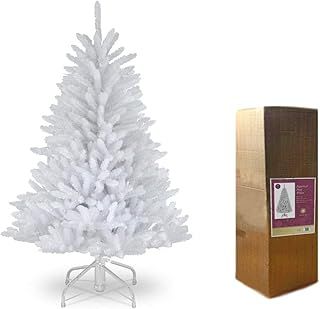 SHATCHI 4ft/1.2m Snow White Bushy Imperial Pine Artificial Deluxe Christmas Tree Hinged Branches 308 Pencil Point Tips with Metal Stand Xmas Home Decorations, PVC, 120 cm