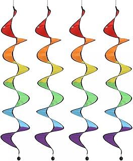 4pcs Rainbow Wind Spinner - 43" Rainbow Curlie Spinner Hanging Wind Twister for Yard Tent Garden Outdoor Lawn Decoration
