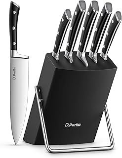 D.Perlla 6-Piece Kitchen Knife Set with High Carbon German Stainless Steel Blades, Sharp Knife Block Set with Stylish Acacia Wood Block, Black