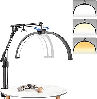 SMOCTAR Half Moon Lamp for Eyelash Extensions, 22 Inch Lash Light for Nail Desk with Phone Holder, Half Moon Beauty Light for Nail Tech Tattoo Reading