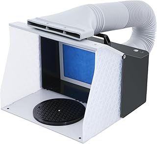 Airbrush Spray Booth with 4 LED Lights and Dual Fans,Portable Spray Booth with 5.6 FT Flexible Vent Hose,Filter Cotton,Suitable for Beginners in Spray Painting,ainting T Shirt,Cake Decoration