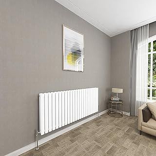600x1416mm - Modern White Horizontal Double Panel Oval Column Radiator Central Heating Designer Radiator