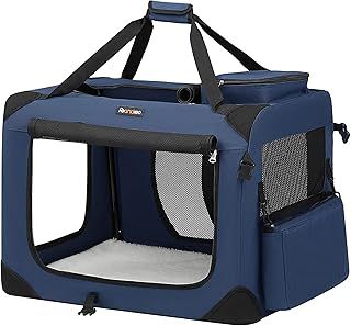 Feandrea Foldable Pet Carrier Bag, Portable Cat Dog Carrier, Soft Sided Pet Travel Carrier with Breathable Mesh, with Handles, Storage Pockets, 70 x 52 x 52 cm, Dark Blue PDC70Z