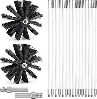Chimney Cleaning Brush Kit, Duct Vent Cleaning Set Chimney Sweep Kit with 15 Flexible Rods, 2 Brush Head Duct Cleaning Tools for Fireplace Dryer Vent Sewage Pipe Fume Hood