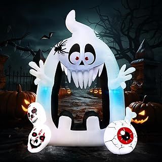6FT Halloween Inflatable Decorations Cute Ghost of Open Mouth with LED lights, Blow Up Yard Halloween Decorations for Outdoor Indoor Garden Lawn Inflatables Halloween Decorations