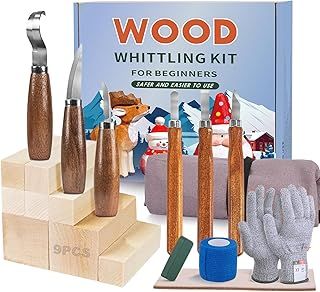 Wood Carving Tools Kit 21PCS Wood Whittling Kit for Kids and Adults Beginners,6PCS Whittling Knife and 9PCS Basswood Carving Blocks, Gloves, Roll Bag,Sharpener Durable Wood Carving Tools Kit