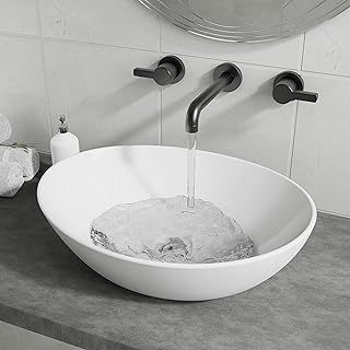 Modern Bathroom Basin Sink, Counter Top White Cloakroom Ceramic Basin for Bathroom, Vanity Cabinet, and Toilet (Oval 1)