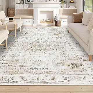 Large Washable Rugs Living Room 200x290cm Boho Thin Floor Carpet Soft Low-Pile Bedroom Carpets Beige Rugs Living Room Lightweight Area Rug for Dining Room Bedroom Office