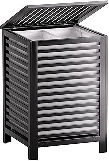 SMIBUY Double Laundry Hamper with Lid, 120L Bamboo Laundry Basket with Removable Liner Bag, 2-Section Clothes Divider Laundry Sorter for Laundry Room, Bathroom, Bedroom (Black)