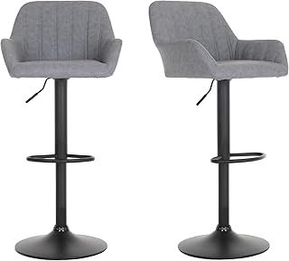 Requena Bar Stools Set of 2, Leatherette Exterior, Adjustable Swivel Gas Lift, Footrest and Base for Breakfast Bar, Kitchen and Home Barstools - DM520 - Dune-Grey