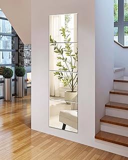 Full Length Mirrors Long Wall Mirror Self Adhesive Mirror Tiles Glass 35x35 Stick On Mirrors for Bedroom, Living Room, Wardrobe Doors, Walls (Normal Grinding, 35x35cm, 4pcs)
