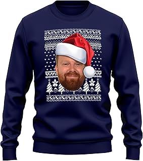 Personalised Funny Face Santa Hat Sweatshirt Adults Men Women Novelty Jumper Xmas Fairisle Sweater