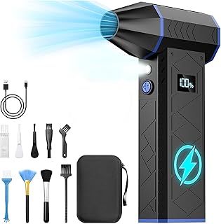 Compressed Air Duster, 130000RPM Electric Air Duster with LED Display & Light, 4 Gear Adjustable Mini Air Blower for PC Keyboard Cleaning, Rechargeable Cordless Air Blower for Car and Home