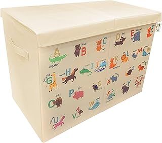 Ezylivin Large Toy Storage Box with Lid - Sturdy, Foldable, Space Saving Chest for Kids and Baby Games, Toys, Clothes, Bedding. Collapsible Toy Box for Boys & Girls (Animal Alphabet)