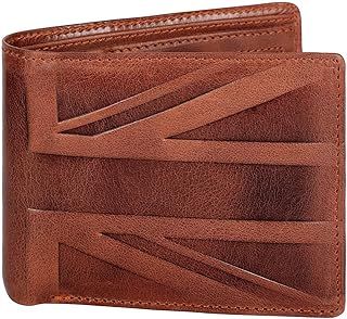 Hudson & James Designer London Real Distressed Leather Mens Wallet with Zip Coin Pocket Credit Carder Holder Bifold Purse UK Union Jack (Tan Crunch)