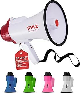 Pyle 30W Megaphone Speaker with Microphone, Loud Bullhorn Megaphones with Siren & Adjustable Volume, Loud Hailer Mega phone, Indoor/Outdoor Use, Perfect for Sports, Police, Safety Drills, Kids & More