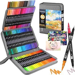 Gunsamg 80 Felt Pens for Painting Sketching Highlighting,Colouring Pens for Adults Colouring Books,Dual Tip Brush Pens Set with Colouring Book and Postcard Greeting Cards - Gift for Creative Soul…