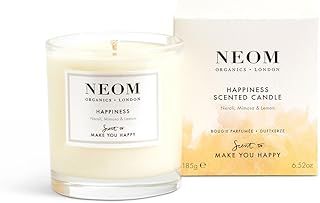 Neom Happiness Scented Candle, 1 Wick | Essential Oil Aromatherapy Candle | Neroli, Mimosa & Lemon | Scent to Make You Happy,White,185 g (Pack of 1),1101170