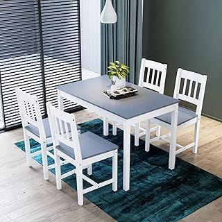 Dining Set 4 Seater Kitchen Dining Table Set with Chairs Set 4 Pine Wood Dinner Set for Dining Room and Living Room Furniture Sets
