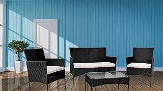 4 Piece Rattan Garden Furniture Set Outdoor Patio Sofa, table and chairs Garden Table Ideal For Pool Side, Balcony, Outdoor and indoor Conservatory Patio Set (Black)
