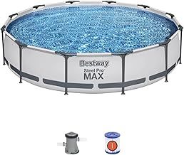 Bestway Steel Pro Pool Swimming Pool, Round Above Ground Garden Frame Pool, Multiple Sizes, 12' x 30"/3.66m x 76cm, Grey